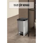 EW's Kitchenware 15 Litre Basmalı Çöp Kovası - 15 lt - Gri - Siyah