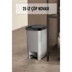 EW's Kitchenware 25 Litre Basmalı Çöp Kovası - 25 ml - Gri - Siyah