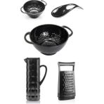 EW's Kitchenware Akrilik Siyah 5 Parça Sürahi & Rende & Süzgeç & Mini Süzgeç & Kaşıklık & Mutfak Çeyiz Seti