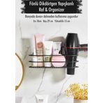 EWS Paslanmaz Çelik Yapışkanlı Fönlü Duvar Rafı & Organizer & Banyo Duş Askısı