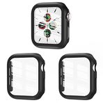 EWUONU Apple Watch SE Serisi 6/5/4 ile Uyumlu 3'lü Paket Kılıf Temperli Cam Ekran Koruyucu, Sert PC Tam Kaplama Ultra İnce HD Tampon Koruyucu Kapak iWatch 40 mm için, Siyah/Siyah Siyah