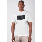 Ex-pent Erkek Düz Kesim Regular Kalıp Baskılı Çizgili Kumaş Kombinasyonlu Pamuklu Krem T-Shirt - XL