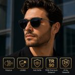Exeline Col 116 Yeni Seri Polarize Erkek Güneş Gözlüğü-Titanyum SAP-POLARIZE-UV400-ANTI Refle 3lü Koruma 52*19*132 Ekartman - Siyah