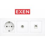 Exen Beyaz Topraklı Priz + Nümeris (Telefon Prizi) + Uydu (Televizyon Prizi) Set