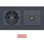 Exen Füme 2'li Set Topraklı Priz ve Uydu Priz Set