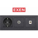 Exen Füme 3'lü Set Topraklı Priz + Tv Uydu + Telefon Prizi Seti Mekanizma + Çerçeve Sıva Altı