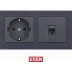 Exen Füme Topraklı Priz+Telefon Priz 2'li Set
