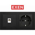 Exen Metalik Siyah Topraklı Priz+Telefon Priz 2'li Set