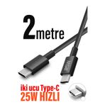 EXENAR 2 Metre Type C Kablo Type-C den Type-C ye 2 metre Uzun Şarj Kablosu 25W Hızlı 2M