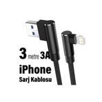 EXENAR 3 Metre Oyuncu Şarj Kablosu iPhone Uyumlu Uzun 3A 3m USB - Ligtning