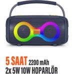 Exenar Güçlü Bass Bluetooth Hoparlör Ses Bombası 2200 Mah Kablosuz Speaker 5W X2 Hoparlör Usb/tf/aux/type-C - Lacivert