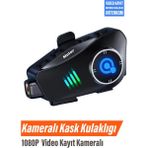 Exenar Intercom Motorcu Kask Kulaklık Bluetooth 1080P Kamera Kayıt 32GB Hafıza Kart Hediye Ipx6 - Siyah