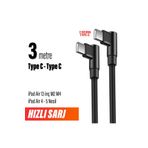 EXENAR iPad Air 13 inç M2 M4 iPad Air 4 - 5 Nesil Şarj Kablosu Uzun 3 metre Type C to Type C Hızlı Şarj