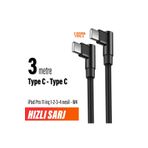 EXENAR iPad Pro 11 inç 1-2-3-4 nesil M4 Şarj Kablosu Uzun 3 metre Type C to Type C Hızlı Şarj Kablosu