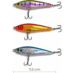 Exent, 3 Adet 8 Gr. 7,5 cm 6 Kancalı Suni Balık Yemi, Rapala-Gerçek Görünümlü Suni Yem - Çok Renkli - 11,5 cm