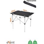 Exent 70x50 Cm Tekstil Kamp Masası, Piknik, Bahçe Balkon Plaj Masası, Katlanır Taşıma Çantalı Masa-Siyah