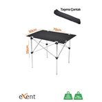 Exent 70X50 Cm Tekstil Kamp Masasi, Piknik, Bahce Balkon Plaj Masasi, Katlanir Tasima Cantali-Sıyah