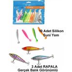 Exent 8 cm Silikon Suni Yem Seti 10 Adet + 3 Adet 7,5 cm Rapala-Gerçek Görünümlü Suni Yem - Çok Renkli - 11,5 cm