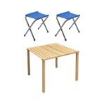 Exent Katlanır Ahşap Kamp Masası + 2 Adet Tabure Seti 60 x 60 CM Çok Renkli