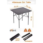 Exent Katlanır Kamp Masası, Suya Yağmura Dayanıklı Piknik Masası, Taşıma Çantalı - 70 Cm