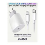 Exonix iPhone Hızlı Şarj Aleti Adaptör + Lightning Kablo 6 7 8 X 11 12 13 14 Pro Max Plus Uyumlu 25W iOS