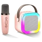 Exonix Karaoke Mikrofon ve Hoparlör Seti Bej Renkli Tasarım 9x9 cm Kolay Taşıma Özelliğiyle - Pembe