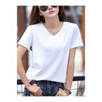 EXPECTED Kadın Beyaz V Yaka Tişört Yazlık Regular Fit Basic Baskısız Günlük Şık Salaş T-shirt