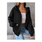 EXPECTED Kadın Oversize Siyah Fermuarlı Hoodie Streetwear Kapüşonlu Hırka