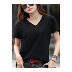 EXPECTED Kadın Siyah V Yaka Tişört Yazlık Regular Fit Basic Baskısız Günlük Şık Salaş T-shirt