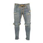 Expeum Kot Pantolon Pantolon Denim Slim Fit Yırtık Kenar Yıkanmış Mavi Ayak Bileği Boya Noktaları ile Kişiselleştirilmiş Sokak Moda Erkekler için, mavi (Light Blue), M-L