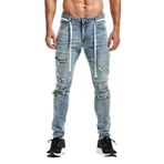 Expeum Kot Pantolon Pantolon Denim Yırtık Delik Sokak Trendy Yıkanmış Mavi Zemin Beyaz Elastik Sıkı Fit Erkekler, mavi (Light Blue), 3XL-4XL