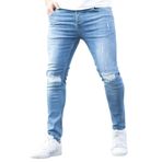 Expeum Kot Pantolon Pantolon Denim Yırtık Elastik Yıkanmış Mavi Sokak Trendy Küçük Bacak Erkekler için Sıkı, mavi, S-M