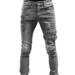 Expeum Kot Pantolon Pantolon Denim Yırtık Sokak Trendy Yıkanmış Elastik Sıkı ve Kişiselleştirilmiş Küçük Bacak Erkekler için, gri, S-M