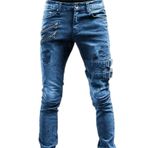 Expeum Kot Pantolon Pantolon Denim Yırtık Sokak Trendy Yıkanmış Elastik Sıkı ve Kişiselleştirilmiş Küçük Bacak Erkekler için, mavi, XXL-3XL