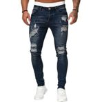 Expeum Kot Pantolon Pantolon Denim Yırtık Trendy Delik Yıkanmış Slim Fit Elastik Düşük Belli Şort Erkekler için, koyu mavi, L-XL