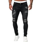 Expeum Kot Pantolon Pantolon Denim Yırtık Trendy Delik Yıkanmış Slim Fit Elastik Düşük Belli Şort Erkekler için, siyah, XXL-3XL