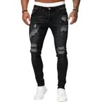 Expeum Kot Pantolon Pantolon Denim Yırtık Trendy Slim Fit Orta Bel Elastik Yıkanmış Retro Sıkıntılı Erkekler için, siyah, M-L