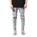 Expeum Kot pantolon pantolon kot dar kesim yırtık delik yıkanmış mavi sokak moda ipli püsküllü kişiselleştirilmiş küçük bacak erkekler için, mavi (Light Blue), 3XL-4XL
