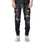 Expeum Kot pantolon pantolon kot dar kesim yırtık delik yıkanmış mavi sokak moda ipli püsküllü kişiselleştirilmiş küçük bacak erkekler için, siyah, XL-XXL
