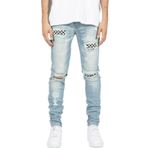 Expeum Kot pantolon pantolon kot yırtık delik sokak moda elastik sıkı uydurma yıkanmış mavi zemin beyaz küçük bacak erkekler için, mavi (Light Blue), 34-36