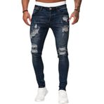 Expeum Kot pantolon pantolon kot yırtık delikler sokak moda yıkanmış cilalı beyaz elastik sıkı uydurma erkekler, koyu mavi, 3XL-4XL