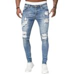 Expeum Kot pantolon pantolon kot yırtık delikler sokak moda yıkanmış cilalı beyaz elastik sıkı uydurma erkekler, mavi (Light Blue), L-XL