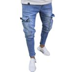 Expeum Kot pantolon pantolon kot yırtık diz cep sokak moda fermuar bağlı ayaklar küçük bacak erkekler için, mavi, XL-XXL