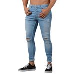 Expeum Kot pantolon pantolon kot yırtık elastik sıkı uydurma sokak moda yıkanmış küçük bacak erkekler için, mavi (Light Blue), S-M