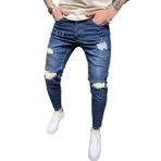 Expeum Kot pantolon pantolon kot yırtık elastik sıkı uyum yüksek bel yıkanmış mavi sokak moda küçük bacak erkekler için, mavi, 3XL-4XL