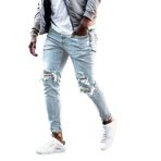 Expeum Kot Pantolon Pantolon Kot Yırtık Elastik Sıkı Yıkanmış Mavi Sokak Trendy Küçük Bacak Erkekler için, mavi, XL-XXL