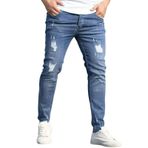 Expeum Kot pantolon pantolon kot yırtık Slim Fit sokak moda mikro elastik sıkı uydurma küçük ayak Commuting düz bacak erkekler için, mavi, S-M