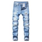Expeum Kot pantolon pantolon kot yırtık Slim Fit yıkanmış mavi zemin beyaz sokak moda düz bacak rahat gidip erkekler için, mavi (Light Blue), 3XL-4XL