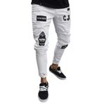 Expeum Kot pantolon pantolon kot yırtık sokak moda elastik yıkanmış sıkı kişilik orta bel küçük bacak erkekler için, beyaz, XL-XXL
