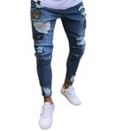 Expeum Kot pantolon pantolon kot yırtık sokak moda elastik yıkanmış sıkı kişilik orta bel küçük bacak erkekler için, mavi (Light Blue), 3XL-4XL